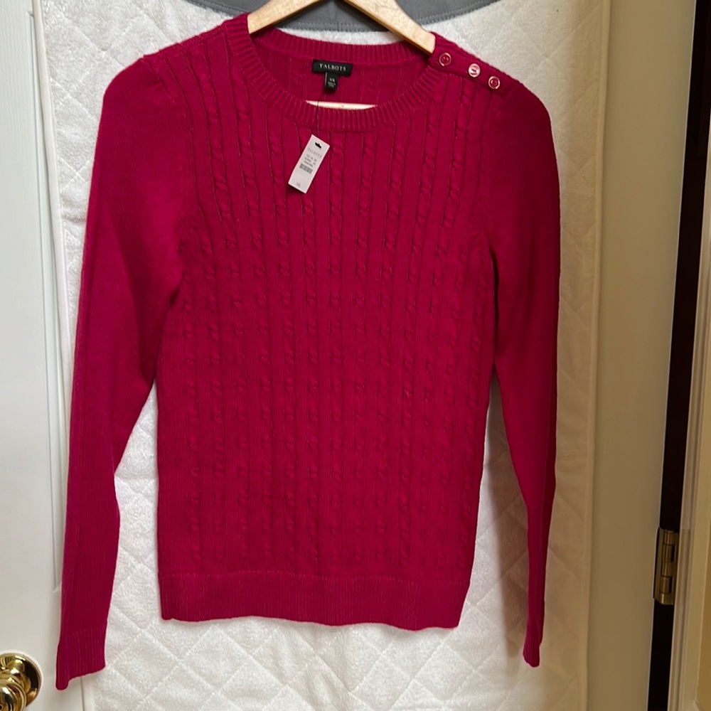 Talbots Women Dark Pink Cable Knit Sweater, Size XS